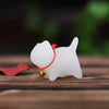 Carved Wood Cat Figurine with Bell - Cute Animal Desk Decoration