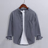 Men's Linen Cotton Long Sleeve Stand Collar Casual Shirt