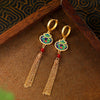 Chinese Enamel Flower Drop Earrings
