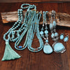 Turquoise Boho Necklace and Jewelry Set with Tassel
