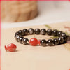 Black Obsidian Bracelet with Red Cinnabar Koi Fish Charm