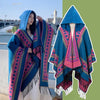 Hooded Knit Shawl Wrap, Tibetan Border Travel Poncho