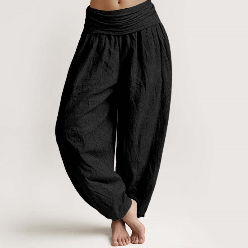 Women's Cotton Harem Pants with Fold-Over Waistband