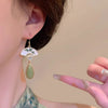 Fan Pattern Luck Drop Earrings with Bamboo Leaf Design