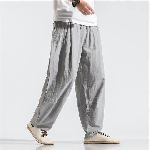 Men's Linen Harem Pants, Relaxed Fit with Elastic Waist