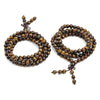 Coiled natural tiger eye gemstone prayer mala with woven knot detail