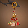 Enamel Charm Keychain with Chinese Characters and Beads