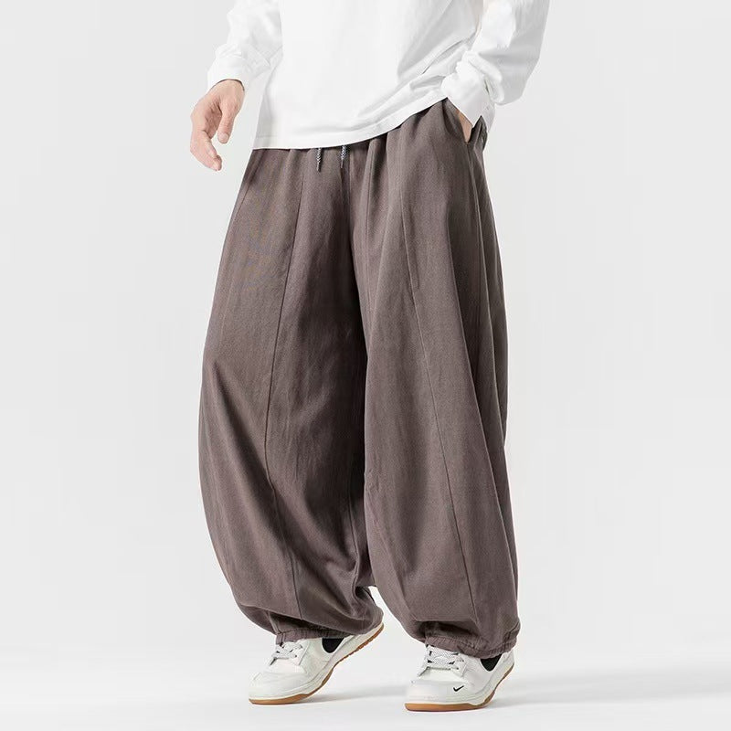 Men's Harem Pants Solid Color Cotton Elastic Waist With Pockets