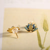 Sterling Silver Lotus Flower Stud Earrings with Hetian Cyan Jade