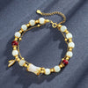 Bamboo Charm Bracelet with Glass Beads and Gold Tone Accents