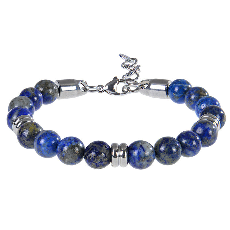 Natural Stone Bead Bracelet with Stainless Steel Accents