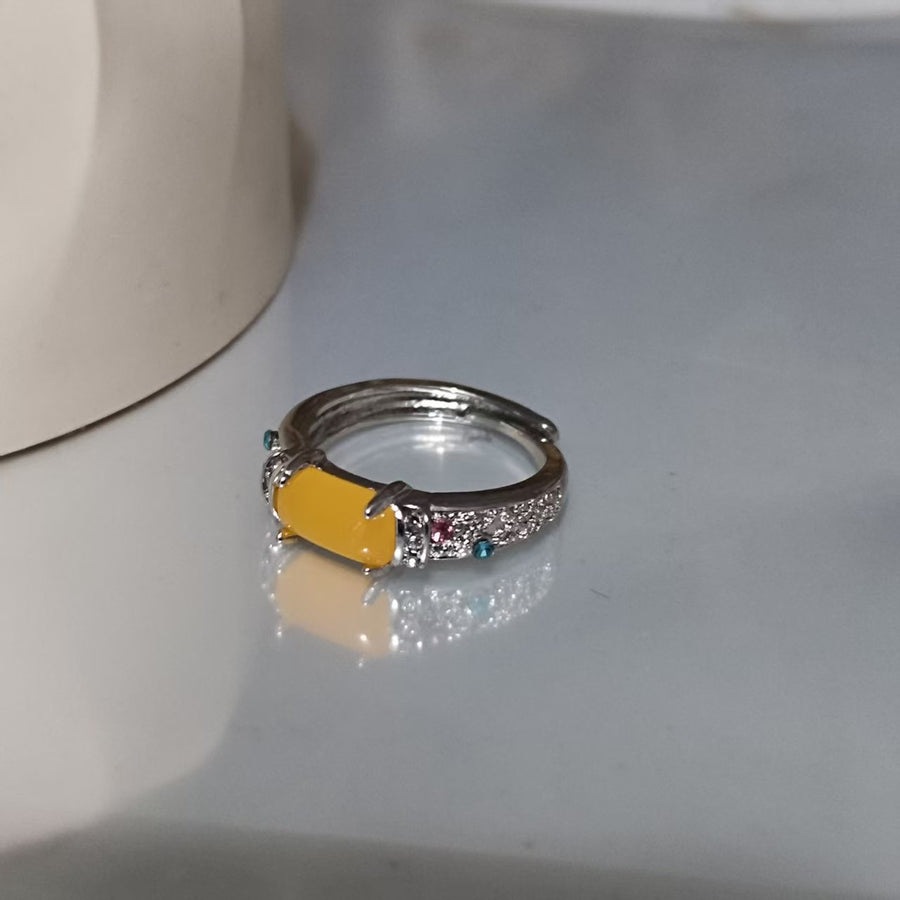 Retro Oval Openwork Adjustable Ring with Faux Gemstone
