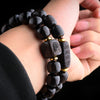 Ebony Wood Barrel Bead Bracelet with Cinnabar Charm