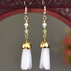 Long Drop Earrings with Floral Charm and Faux Pearl