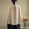 Casual Plain Back Button Design Stand Collar Women's Sleeveless Vest