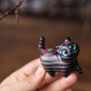 Carved Rainbow Eucalyptus Wood Cat Figurine