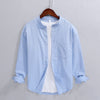 Men's Linen Cotton Long Sleeve Stand Collar Casual Shirt