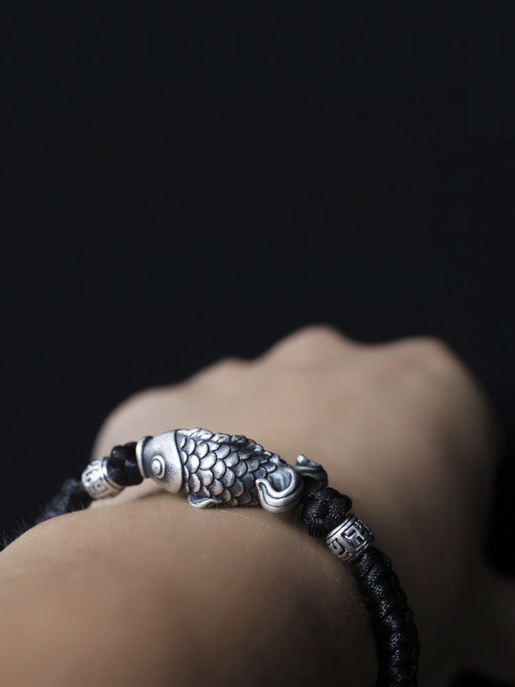 Silver Luck Koi Fish Braided String Bracelet