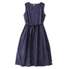 Midnight Blue Sleeveless Midi Dress With Pockets and Tie Waist