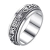 Silver-tone copper ring with rotatable band engraved with mantras and Pixiu