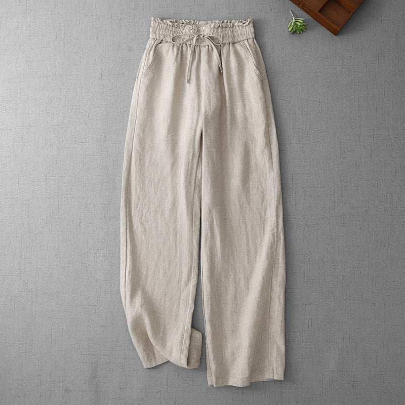 Women's Wide Leg Pants High Waist Cotton Linen Drawstring