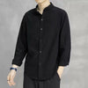 Men's Linen Blend Stand Collar Shirt With Pocket