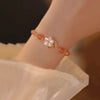 Red Agate Flower Bracelet with Gold-Tone Chain