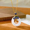 Imitation Jade Peace Buckle Necklace with Enamel Lotus or Butterfly