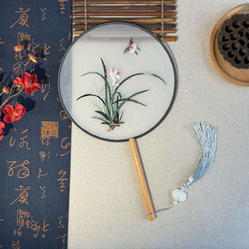 Embroidered Round Hand Fan with Tassel, Chinese Classical Style