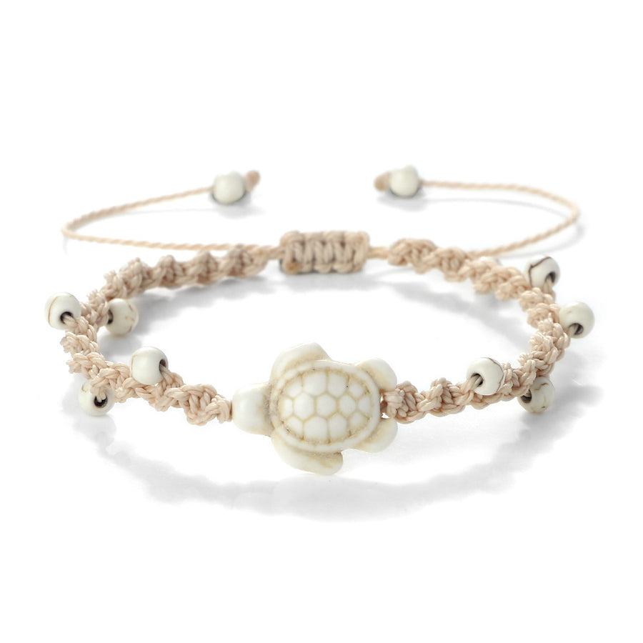 Braided Rope Turtle Bracelet with Beads, Adjustable