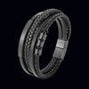 Multi-Layer Braided Leather Bracelet with Magnetic Buckle