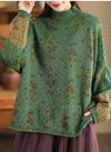 Women's Sweater Long Sleeve Mock Neck Floral Print Cotton Knit Top