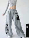 Women's Wide Leg Pants with Moon and Cat Print