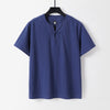 Men's Linen Blend V-Neck T-Shirt with Frog Button