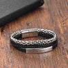 Woven Leather and Steel Chain Bracelet