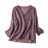 Women's V-Neck Printed Floral Cotton Linen Shirt