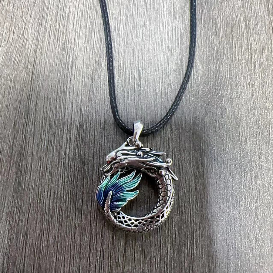 Tibetan Copper Dragon Strength Necklace, Enamel Pendant