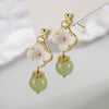 Jade and Shell Flower Drop Earrings