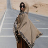 Hooded Knit Shawl Wrap, Tibetan Border Travel Poncho