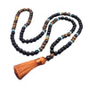 Black Agate and Tiger Eye Mala Necklace Set with Tassel