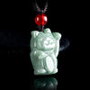 Jade Lucky Cat Pendant Necklace, Bean Green or Blue Water