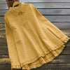Spring Plaid Ruffled Hem Long Sleeve Women's Cotton Shirt
