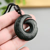 Cyan Jade Peace Buckle Pendant with Traditional Carving