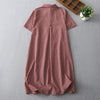 Casual Vintage Plaid Pattern Lapel Short Sleeve Midi Dress With Pockets