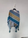 Tibetan Shawl Blue Beige Red Wavy Pattern Winter Warm Tassel Scarf