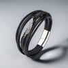 Feather Pattern Multilayer Leather Titanium Steel Calm Braided Magnetic Buckle Bracelet