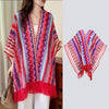 Knit Striped Poncho Wrap with Tassels, Cozy Travel Shawl