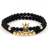 Frosted Lava Rock Bracelet Set with Crown Charm