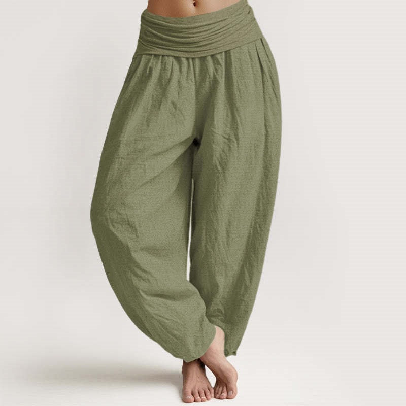 Women's Cotton Harem Pants with Fold-Over Waistband