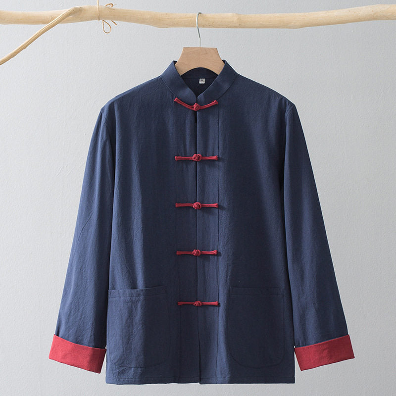Men's Cotton Linen Tang Suit Jacket Chinese Frog Button Shirt